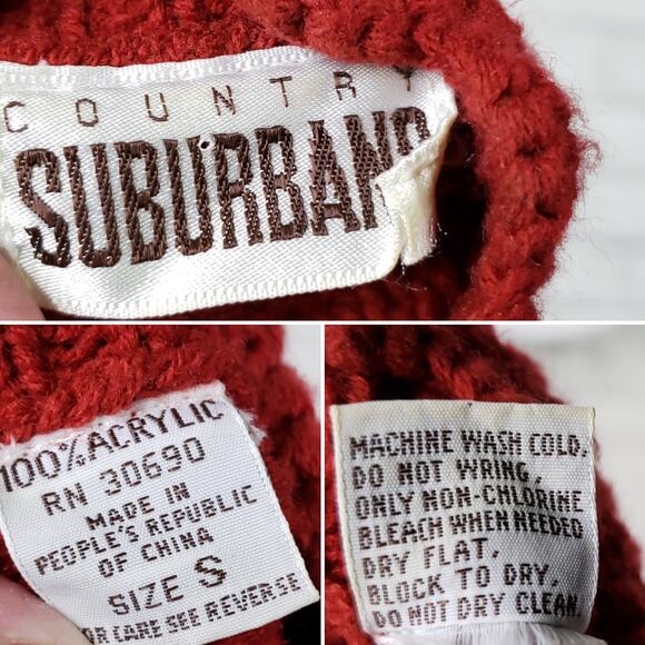 Vintage Red Puff Sleeve Sweater High Neck Button Detail Teapot Cottagecore Sz S - Picture 12 of 14